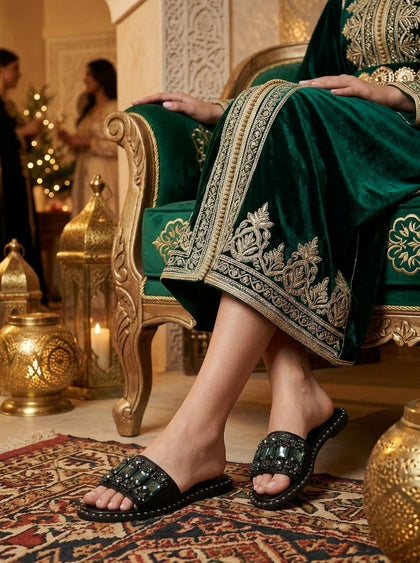 Mule Bijou Strass & Cristaux - noir