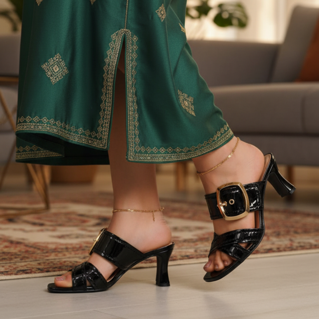 Élégance Boucle – Mules noir