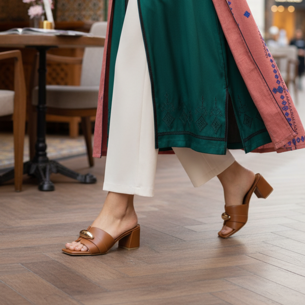 Camel Prestige Mules talon carré