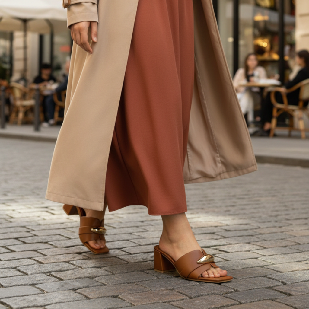 Camel Prestige Mules talon carré