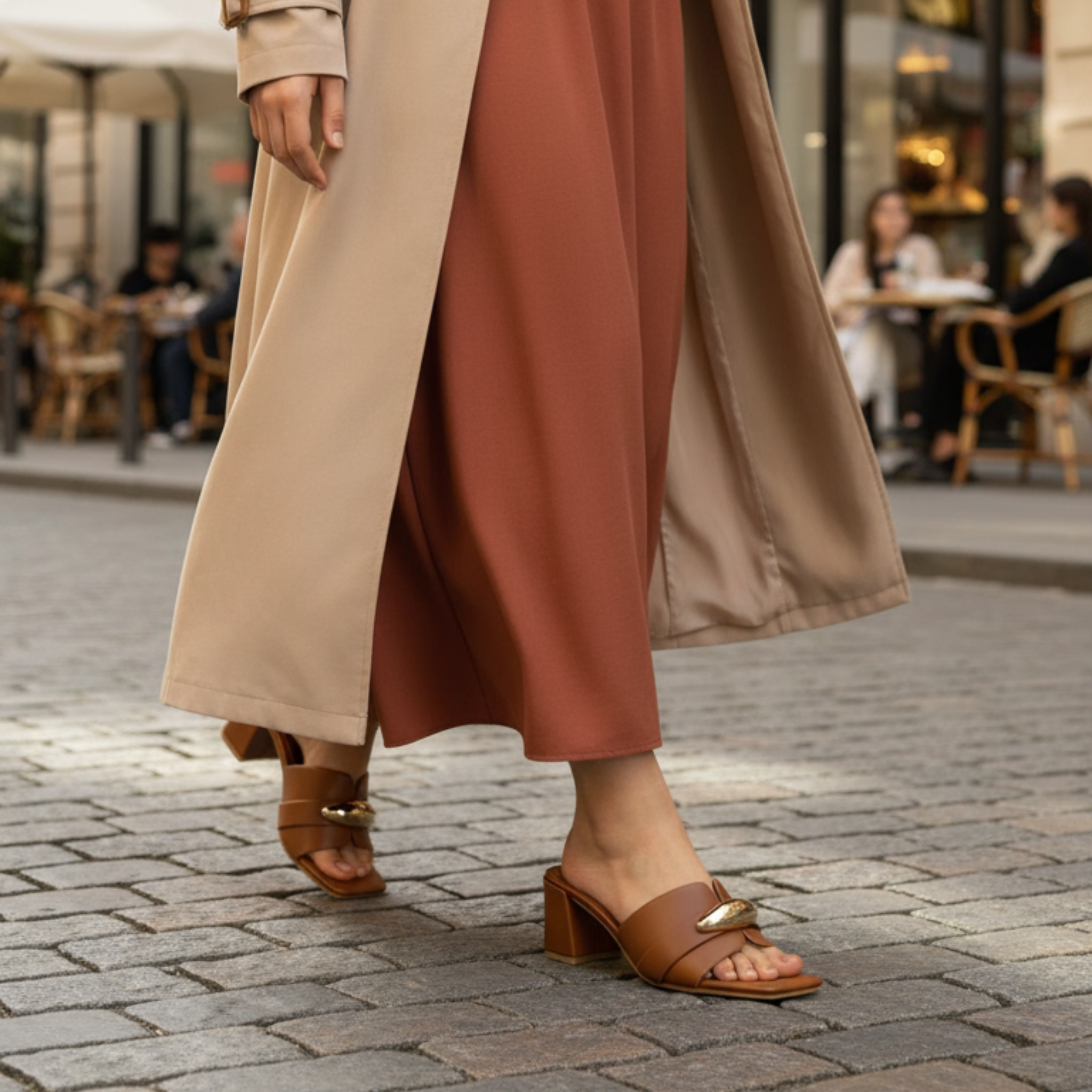 Camel Prestige Mules talon carré