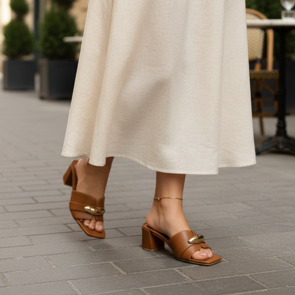 Camel Prestige Mules talon carré