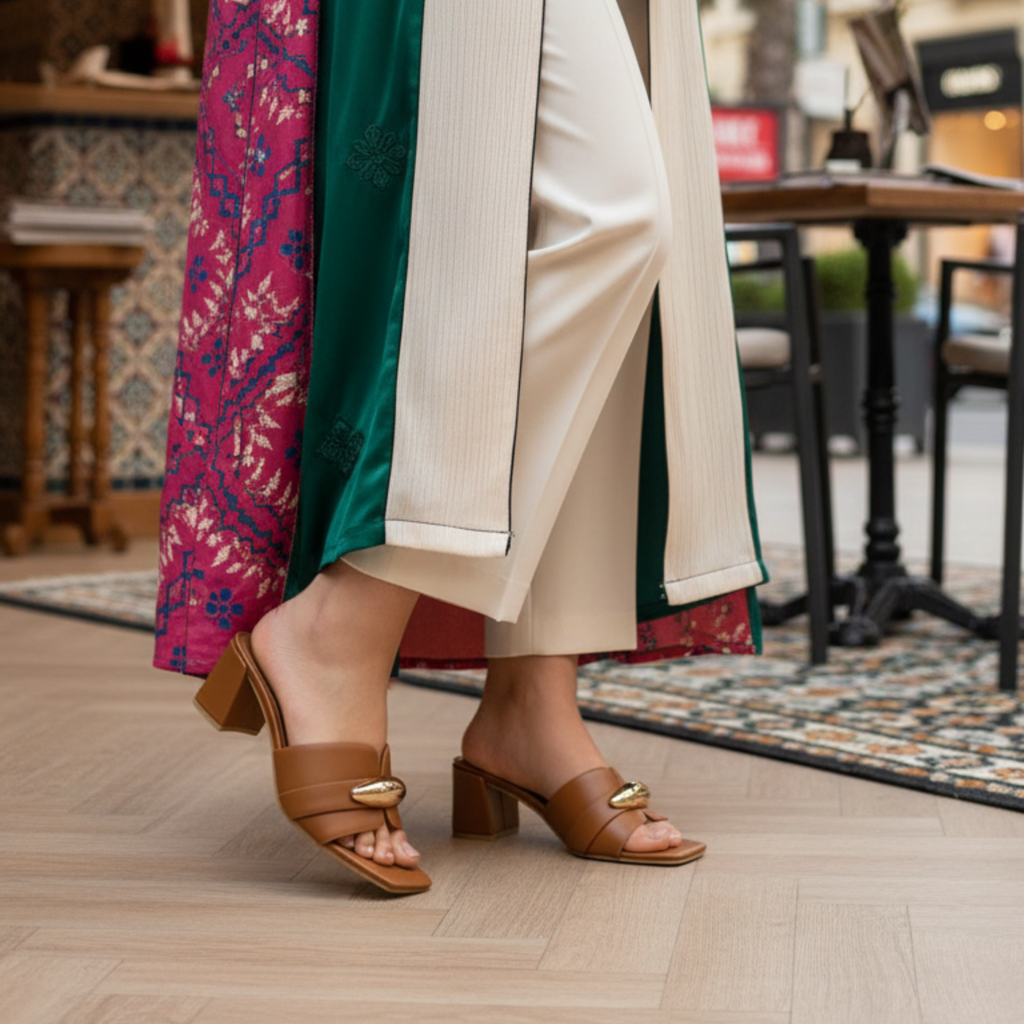Camel Prestige Mules talon carré
