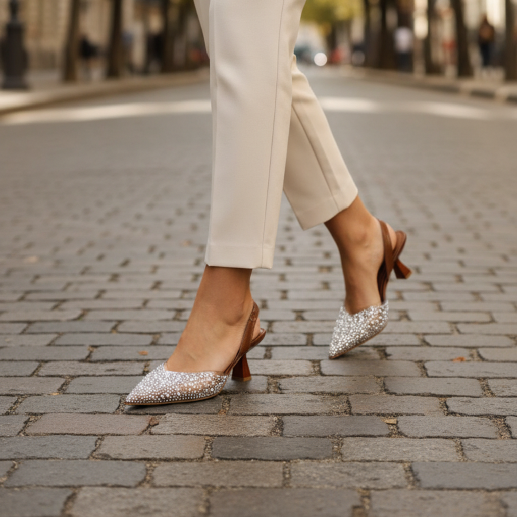 Crystal Élégance – Escarpins camel