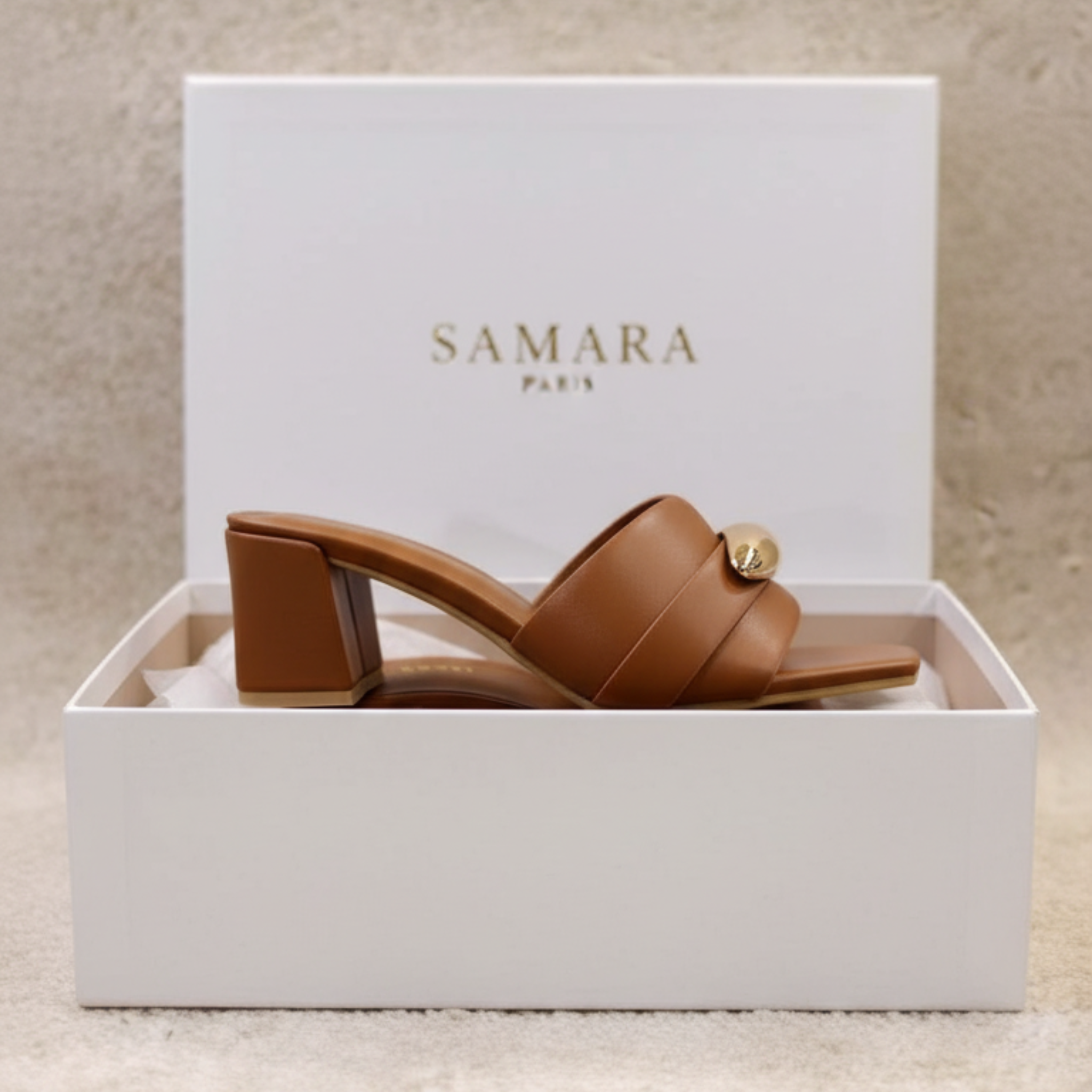 Camel Prestige Mules talon carré
