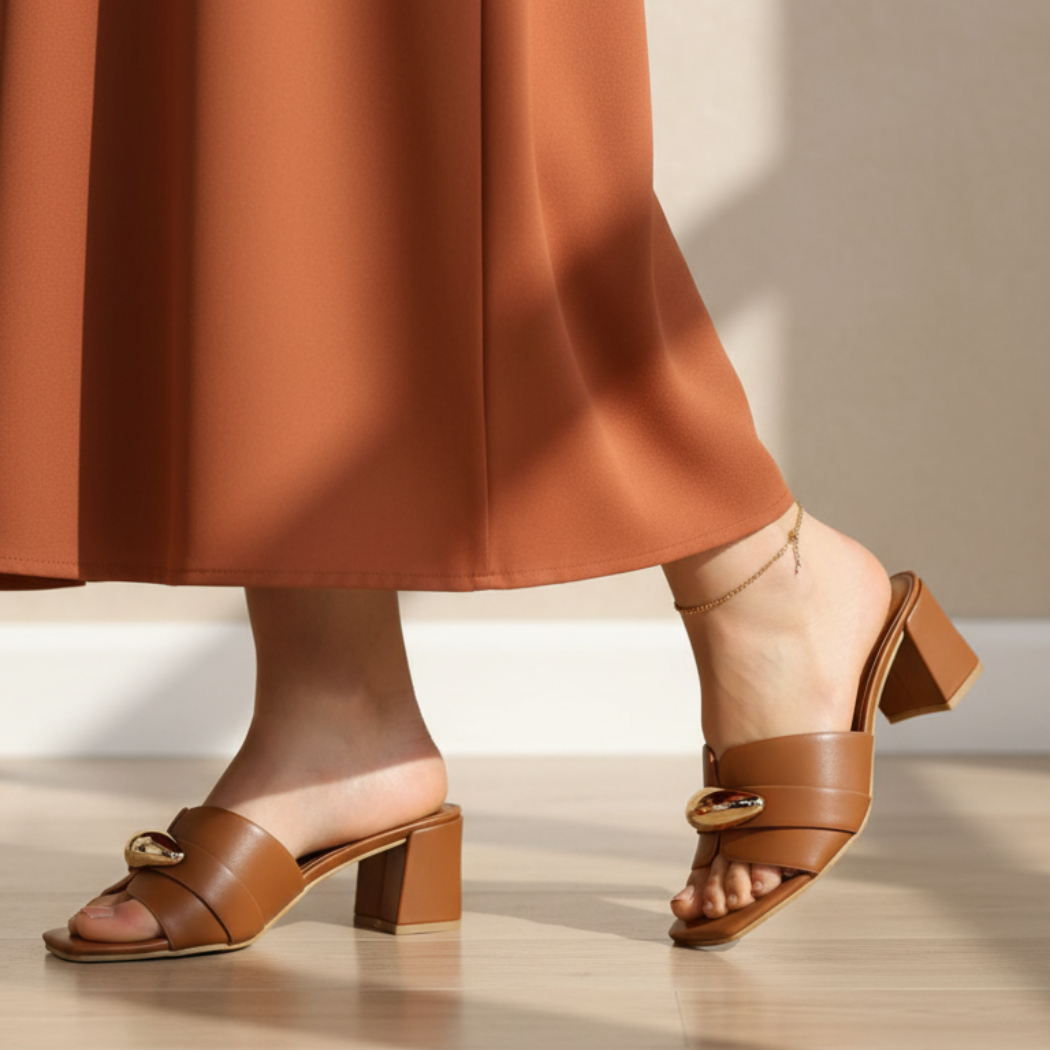 Camel Prestige Mules talon carré