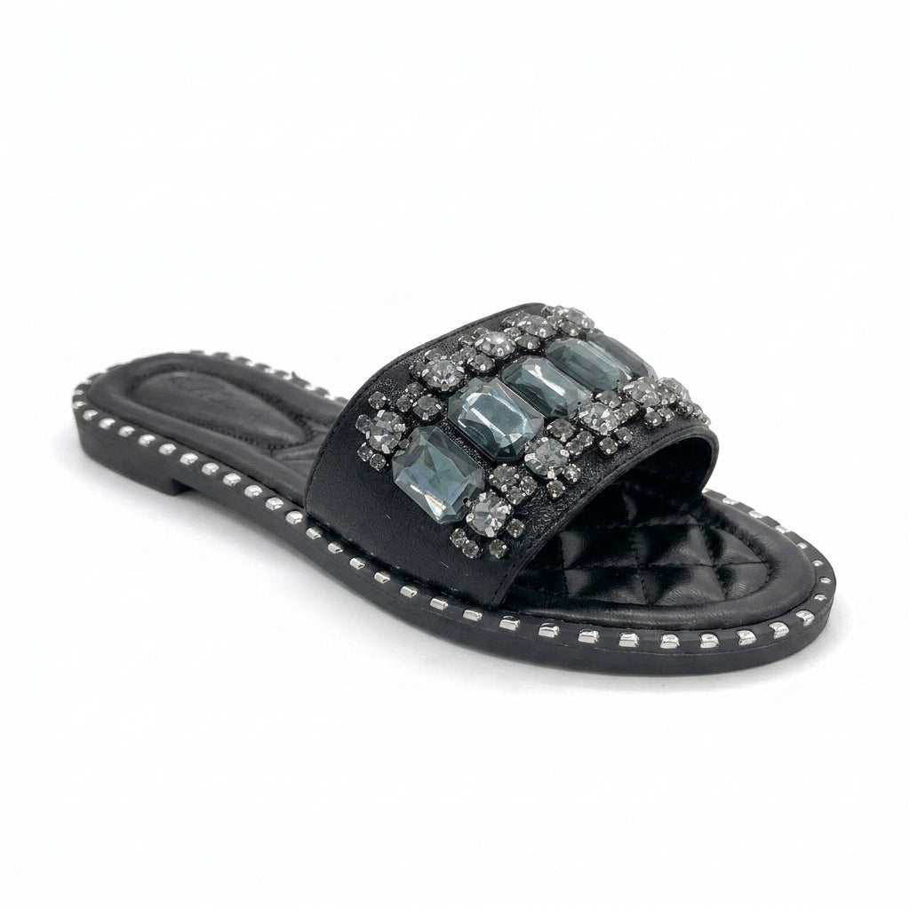 Mule Bijou Strass & Cristaux - noir