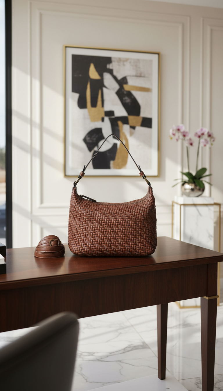 Sac à main tissé camel