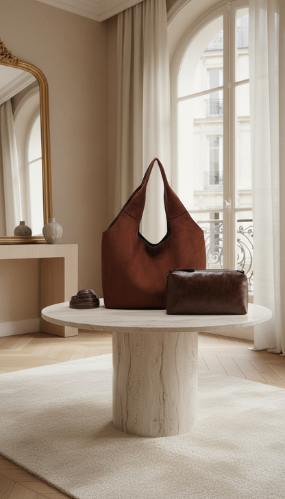 Cabas porté épaule 2 en 1  brun