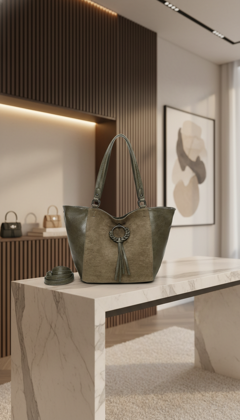 Cabas porté épaule kaki