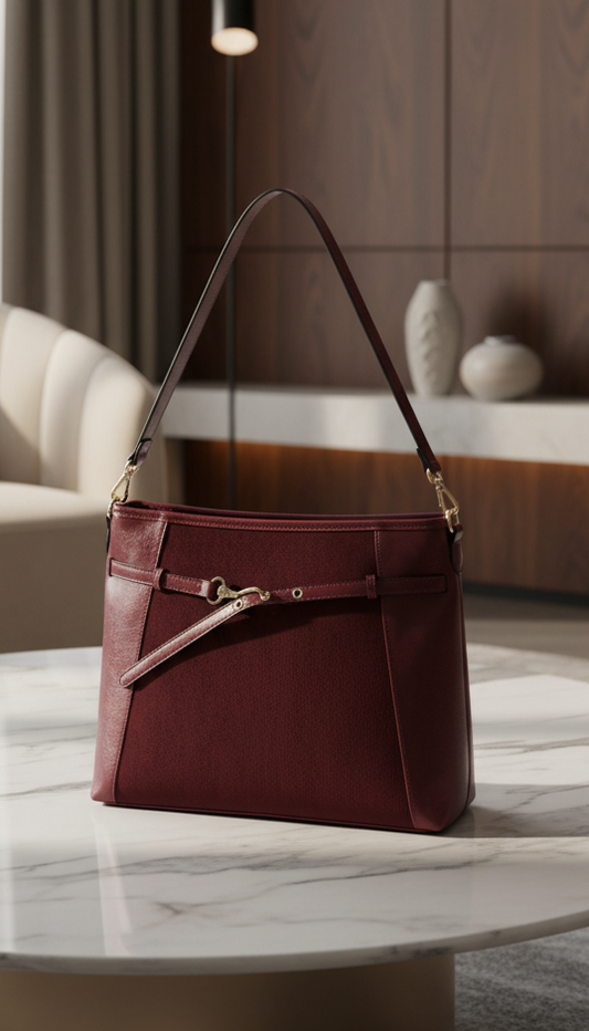 Cabas porté épaule lie de vin