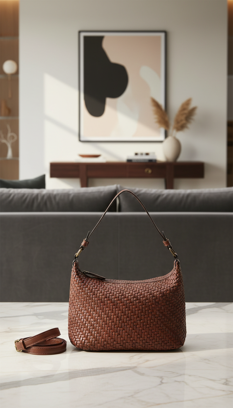Sac à main tissé camel