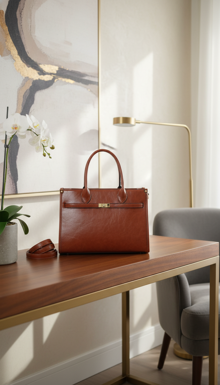 Cabas porté main camel