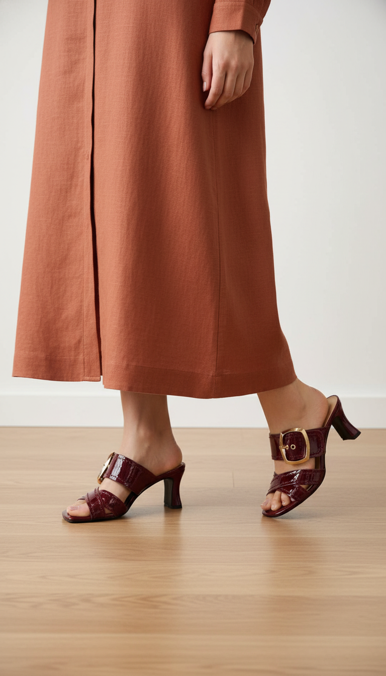 Élégance Boucle – Mules bordeaux