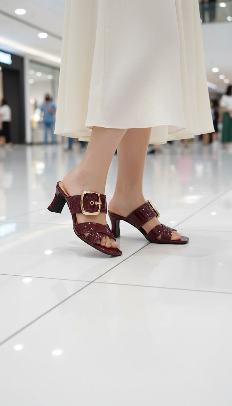 Élégance Boucle – Mules bordeaux