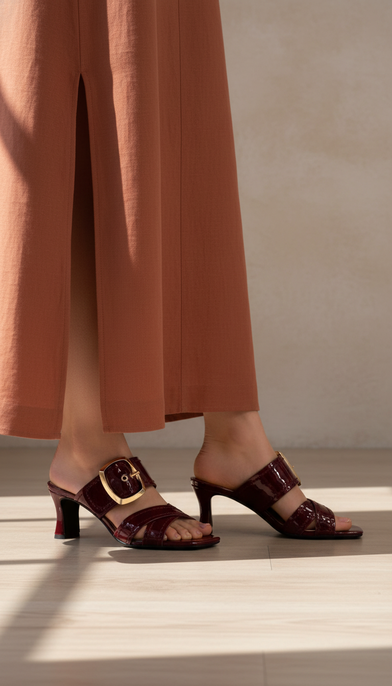Élégance Boucle – Mules bordeaux